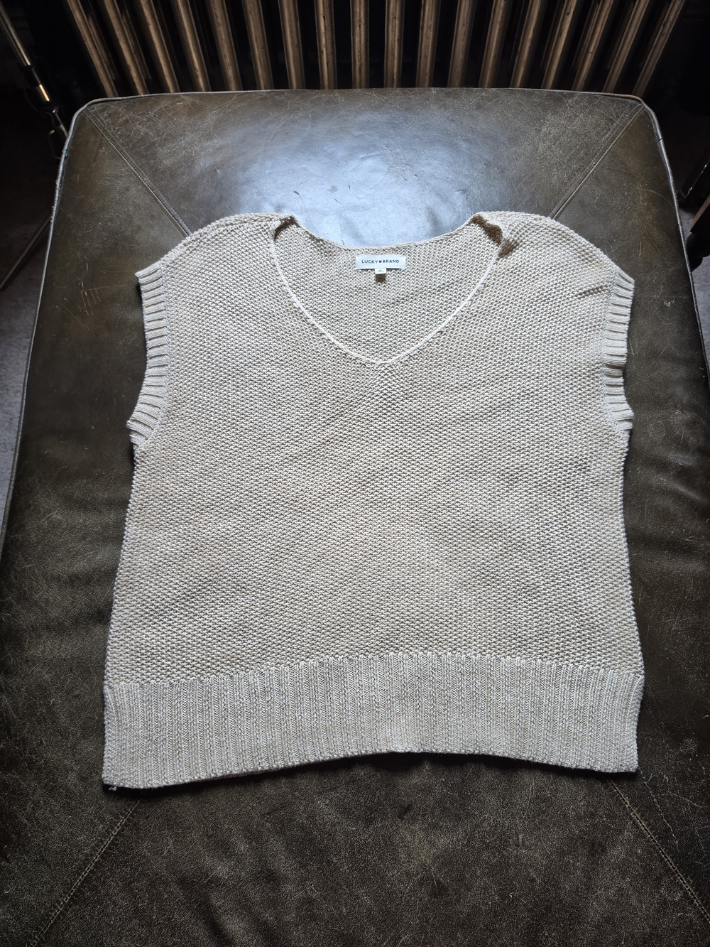 Lucky Brand Beige Sleeveless V-Neck Knit Sweater